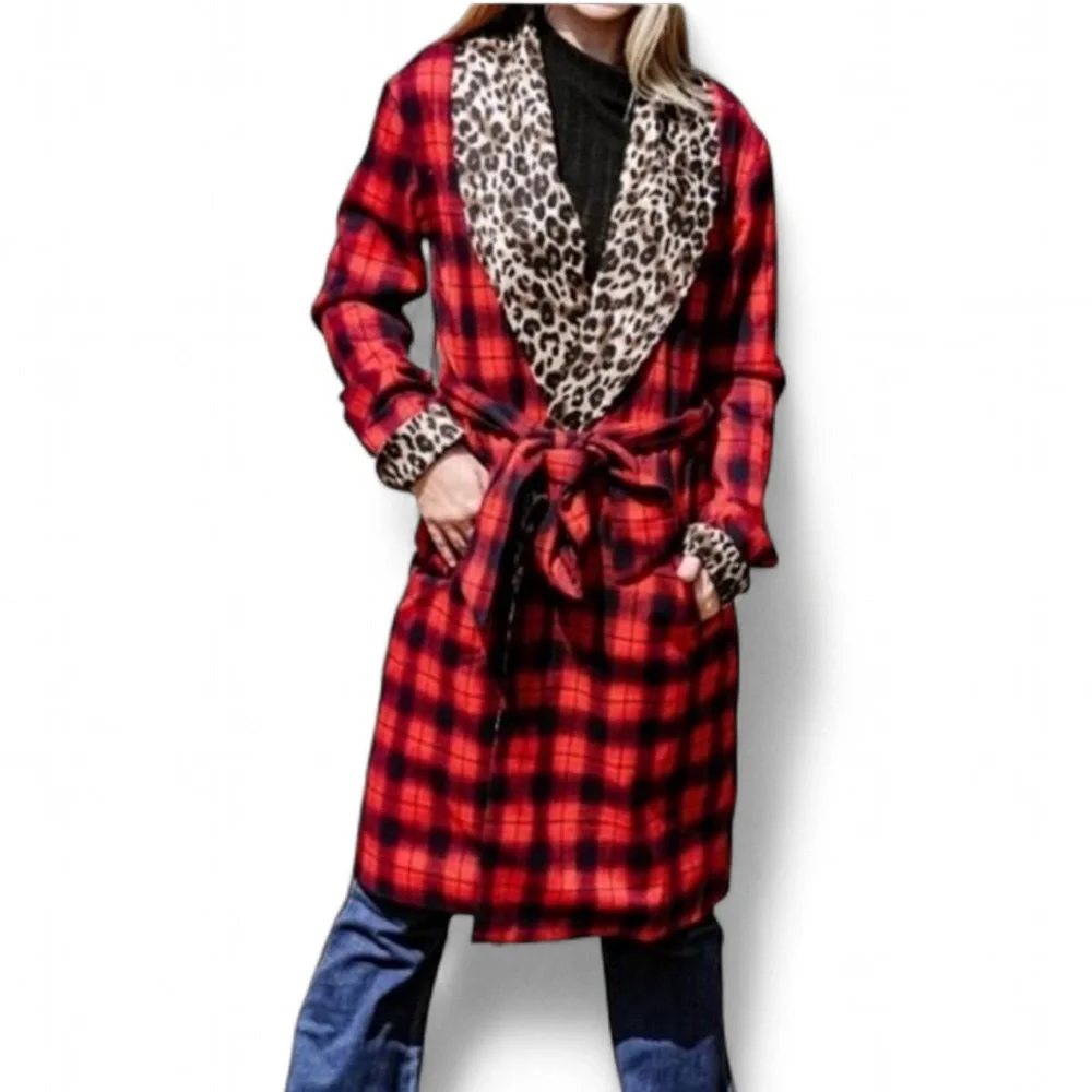 Plaid Leopard Contrast Coat - Picture 2 of 16